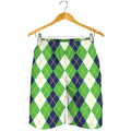 White Green And Navy Argyle Print Men's Shorts