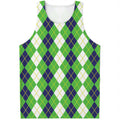 White Green And Navy Argyle Print Men's Tank Top