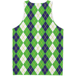 White Green And Navy Argyle Print Men's Tank Top
