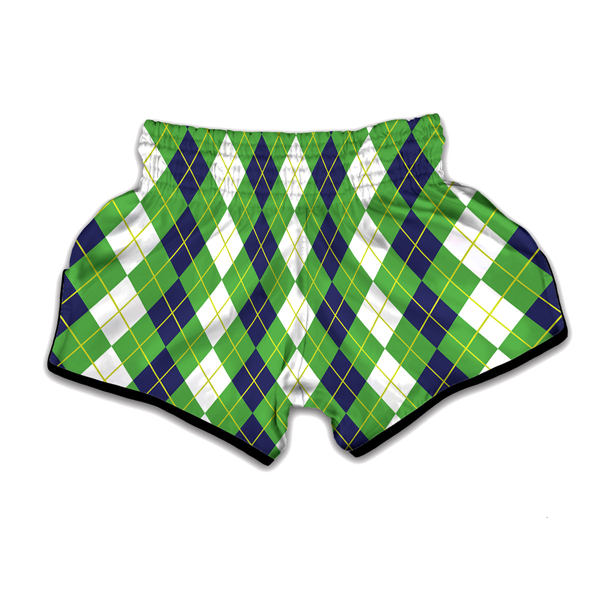 White Green And Navy Argyle Print Muay Thai Boxing Shorts