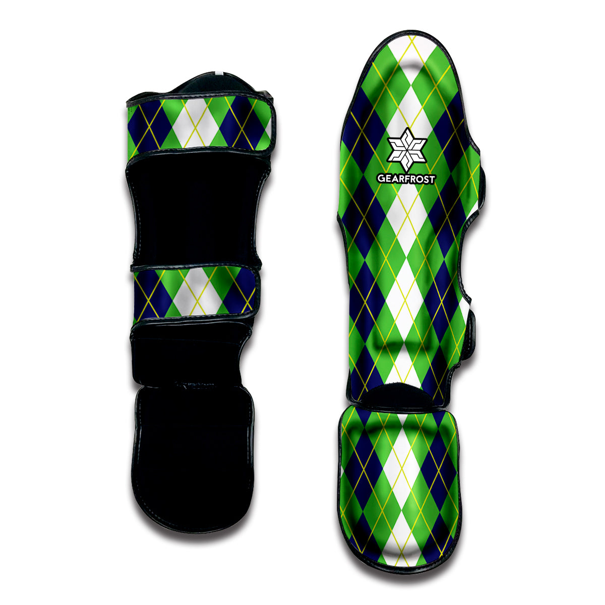 White Green And Navy Argyle Print Muay Thai Shin Guard