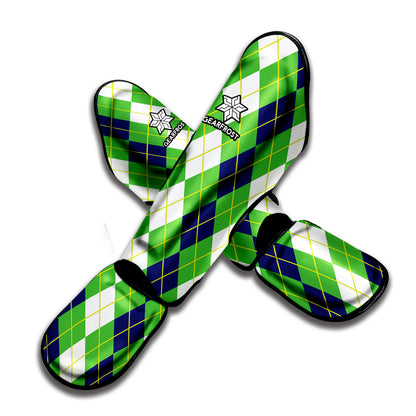 White Green And Navy Argyle Print Muay Thai Shin Guard