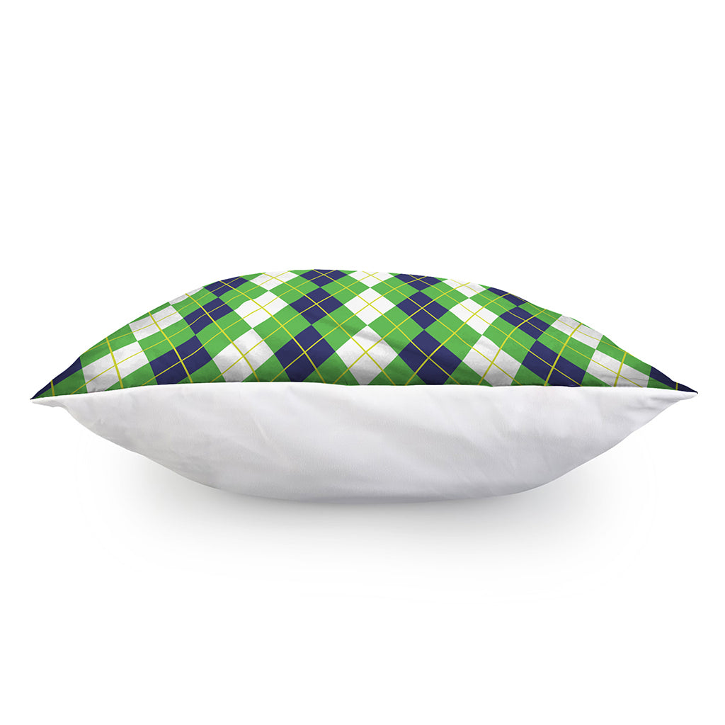 White Green And Navy Argyle Print Pillow Cover