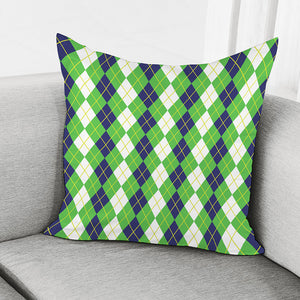 White Green And Navy Argyle Print Pillow Cover