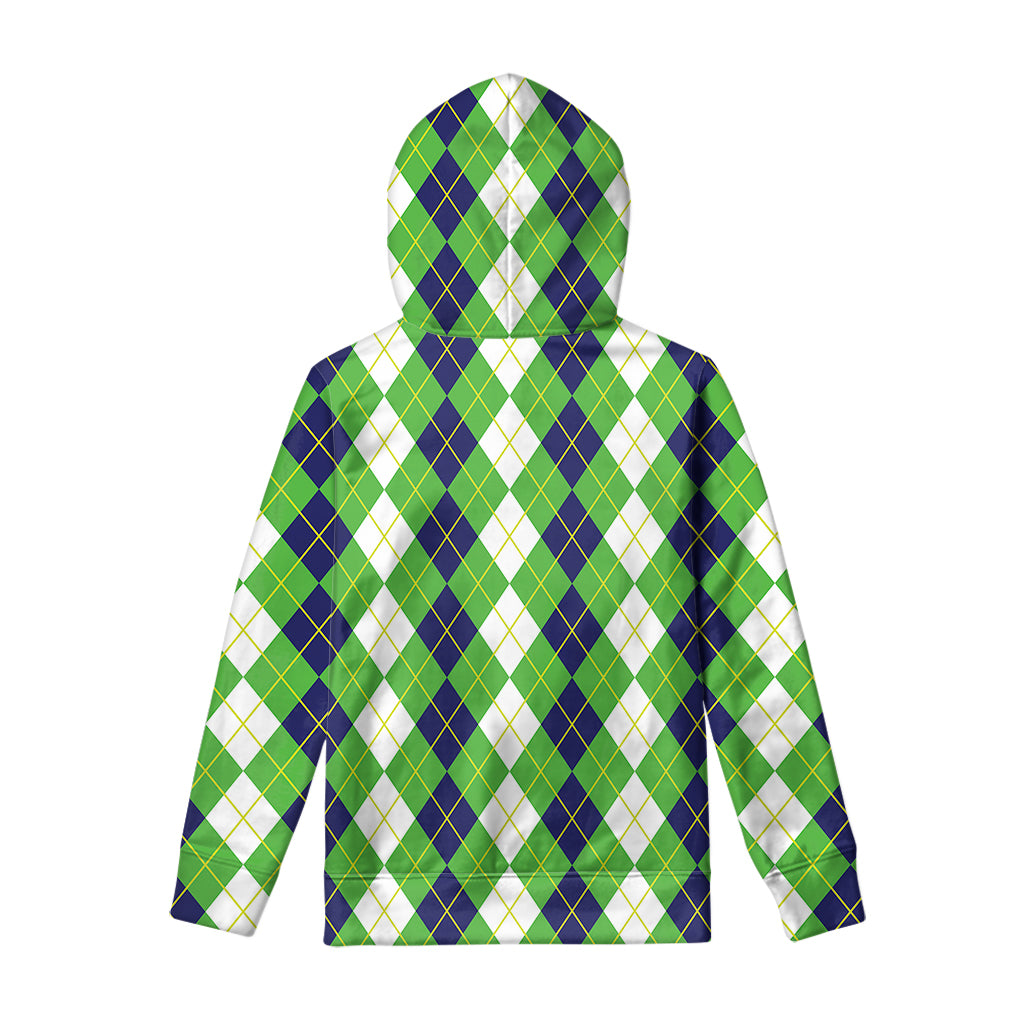 White Green And Navy Argyle Print Pullover Hoodie