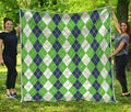 White Green And Navy Argyle Print Quilt