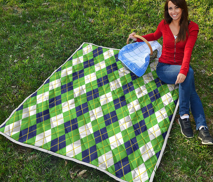 White Green And Navy Argyle Print Quilt