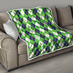 White Green And Navy Argyle Print Quilt