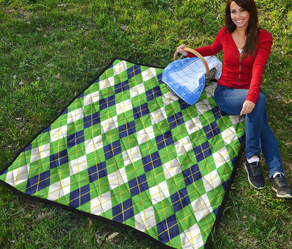 White Green And Navy Argyle Print Quilt