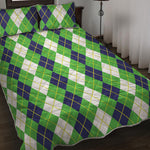 White Green And Navy Argyle Print Quilt Bed Set