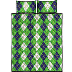 White Green And Navy Argyle Print Quilt Bed Set