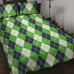 White Green And Navy Argyle Print Quilt Bed Set