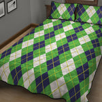 White Green And Navy Argyle Print Quilt Bed Set