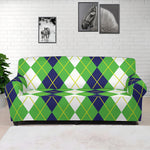 White Green And Navy Argyle Print Sofa Cover