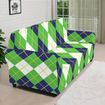 White Green And Navy Argyle Print Sofa Cover