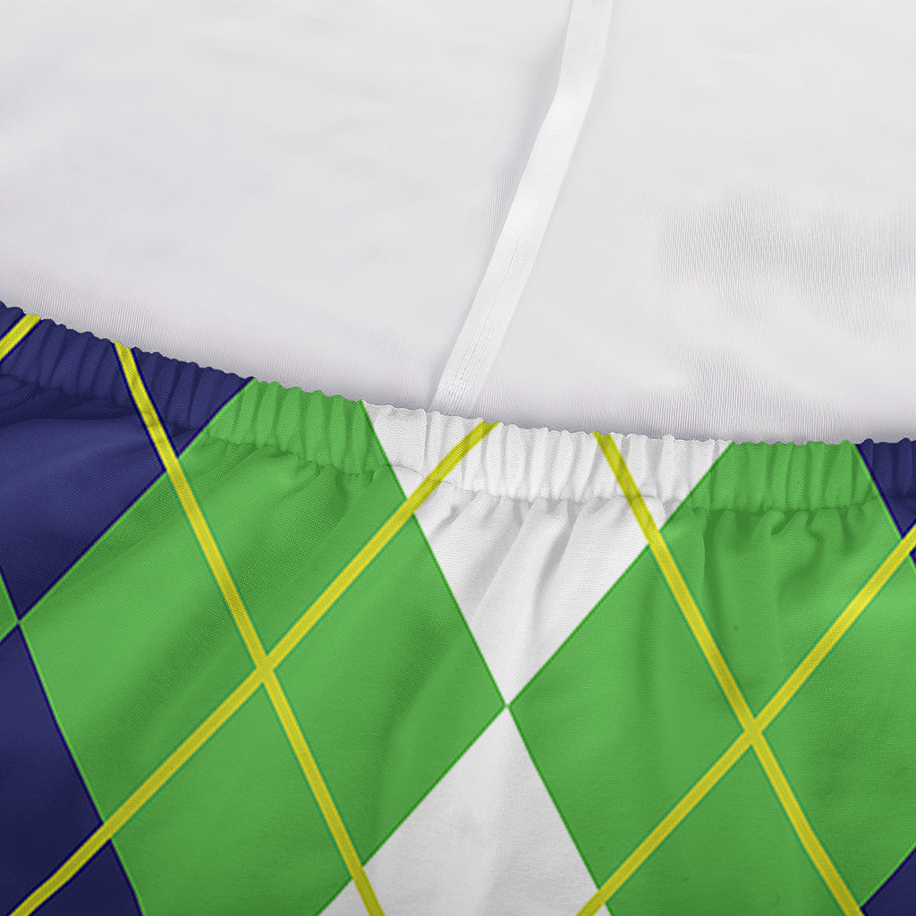 White Green And Navy Argyle Print Sofa Cover