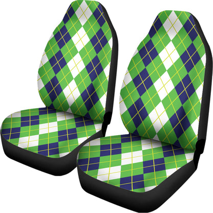 White Green And Navy Argyle Print Universal Fit Car Seat Covers