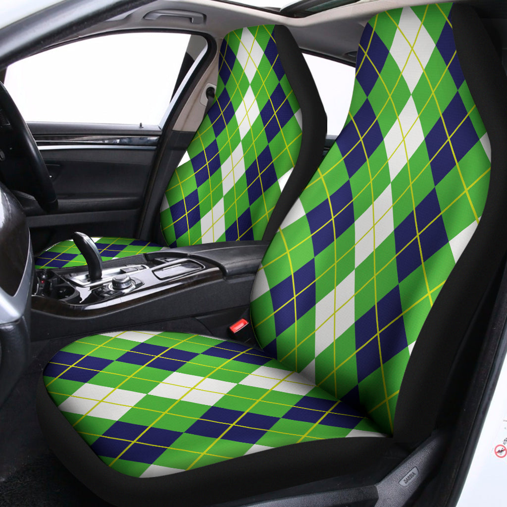 White Green And Navy Argyle Print Universal Fit Car Seat Covers