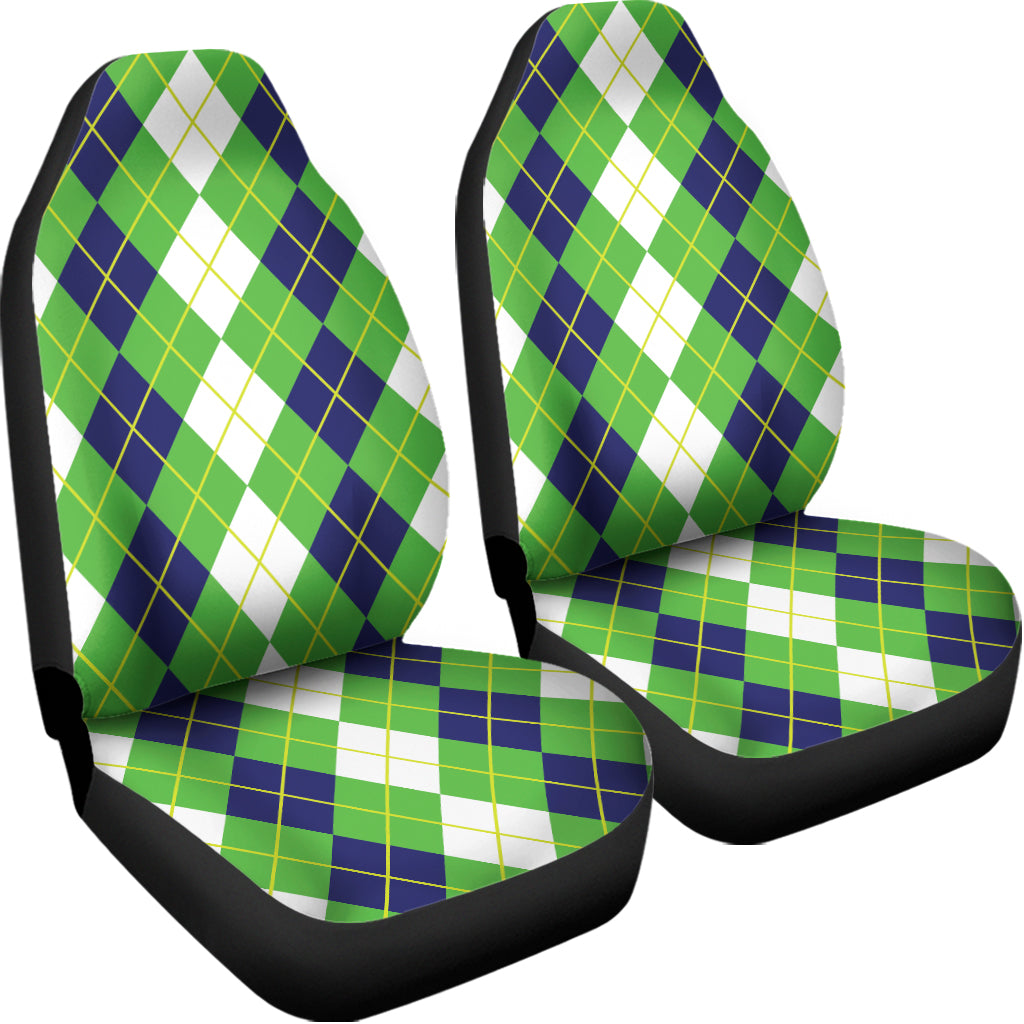 White Green And Navy Argyle Print Universal Fit Car Seat Covers