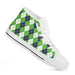 White Green And Navy Argyle Print White High Top Shoes