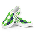 White Green And Navy Argyle Print White Slip On Sneakers