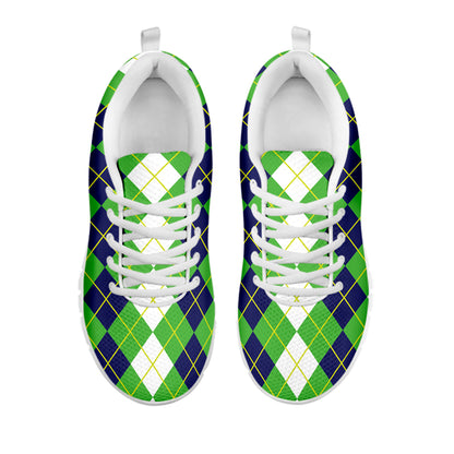 White Green And Navy Argyle Print White Sneakers