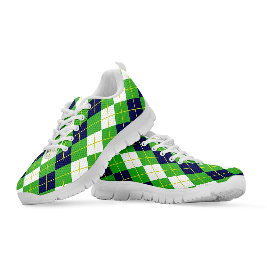 White Green And Navy Argyle Print White Sneakers