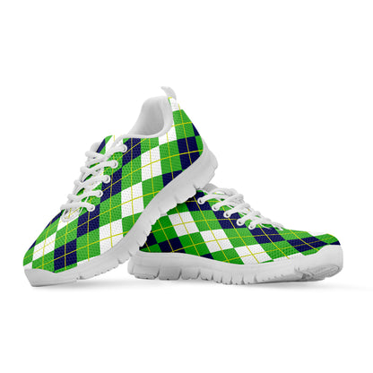 White Green And Navy Argyle Print White Sneakers