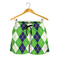 White Green And Navy Argyle Print Women's Shorts