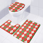 White Green And Red Argyle Pattern Print 3 Piece Bath Mat Set
