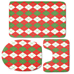 White Green And Red Argyle Pattern Print 3 Piece Bath Mat Set