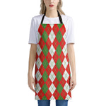 White Green And Red Argyle Pattern Print Apron