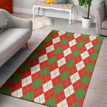 White Green And Red Argyle Pattern Print Area Rug
