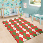 White Green And Red Argyle Pattern Print Area Rug