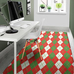White Green And Red Argyle Pattern Print Area Rug