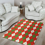White Green And Red Argyle Pattern Print Area Rug