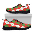 White Green And Red Argyle Pattern Print Black Running Shoes