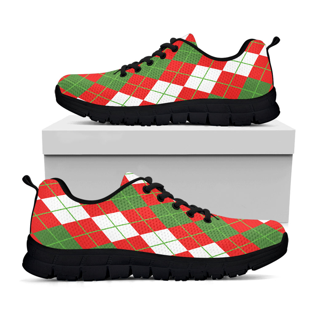 White Green And Red Argyle Pattern Print Black Sneakers