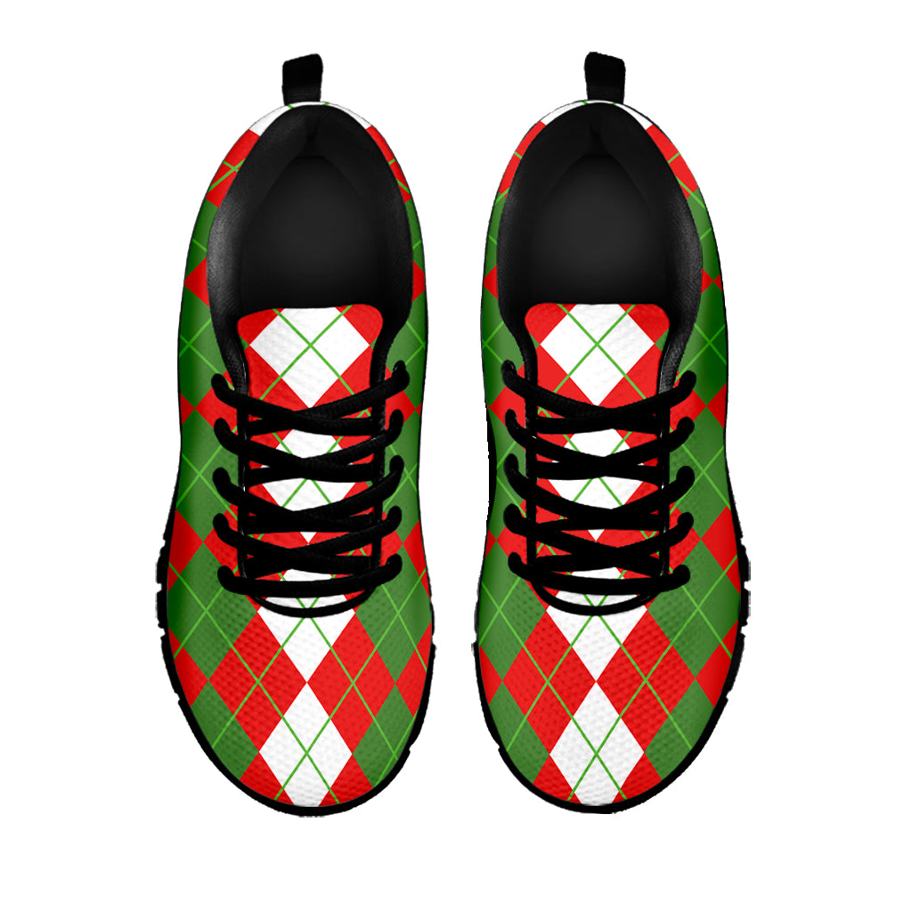 White Green And Red Argyle Pattern Print Black Sneakers