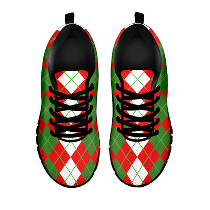 White Green And Red Argyle Pattern Print Black Sneakers