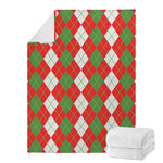 White Green And Red Argyle Pattern Print Blanket