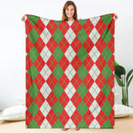 White Green And Red Argyle Pattern Print Blanket