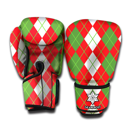 White Green And Red Argyle Pattern Print Boxing Gloves