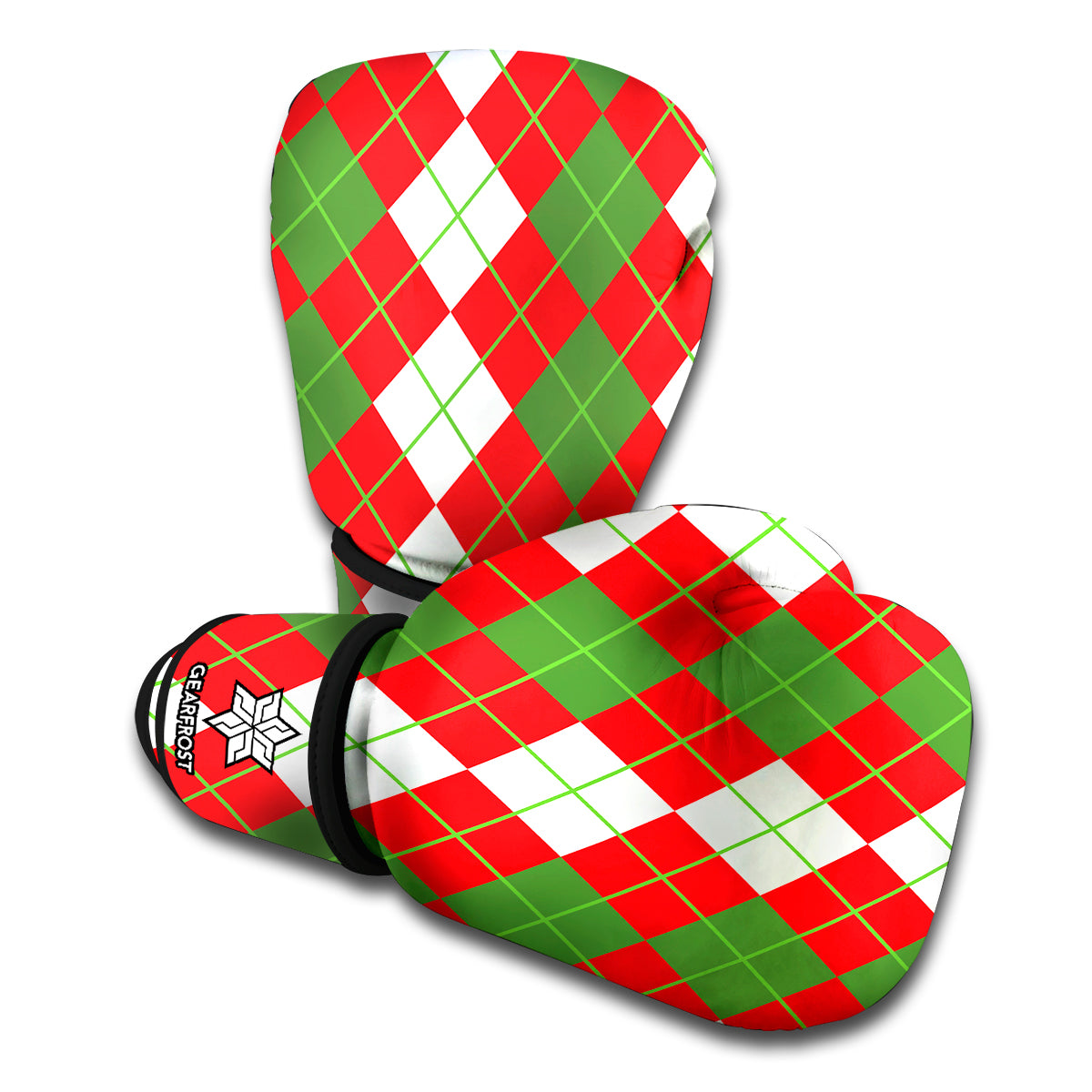 White Green And Red Argyle Pattern Print Boxing Gloves