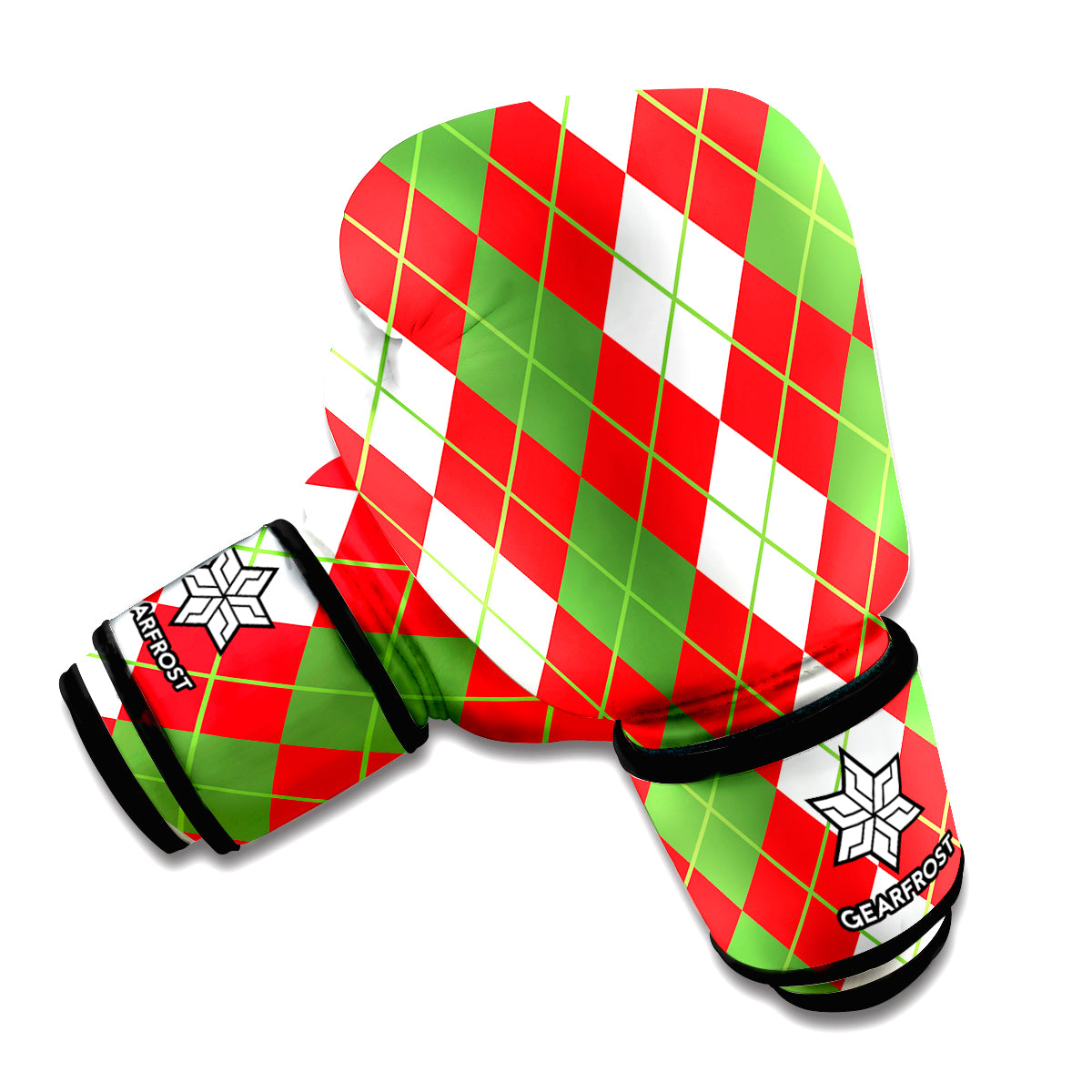 White Green And Red Argyle Pattern Print Boxing Gloves