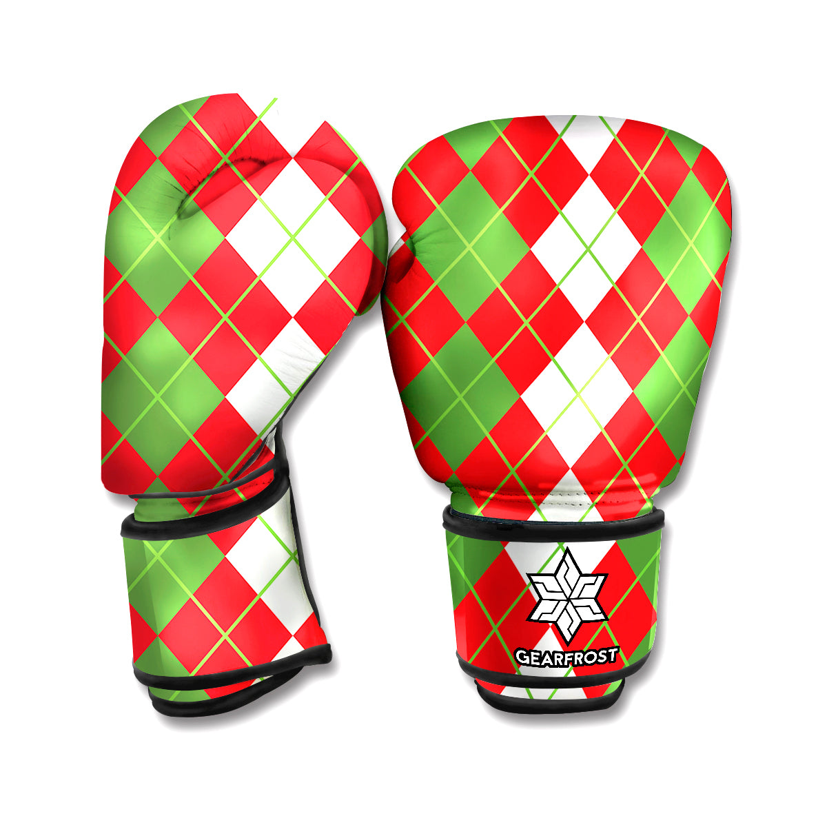 White Green And Red Argyle Pattern Print Boxing Gloves