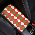 White Green And Red Argyle Pattern Print Car Center Console Cover