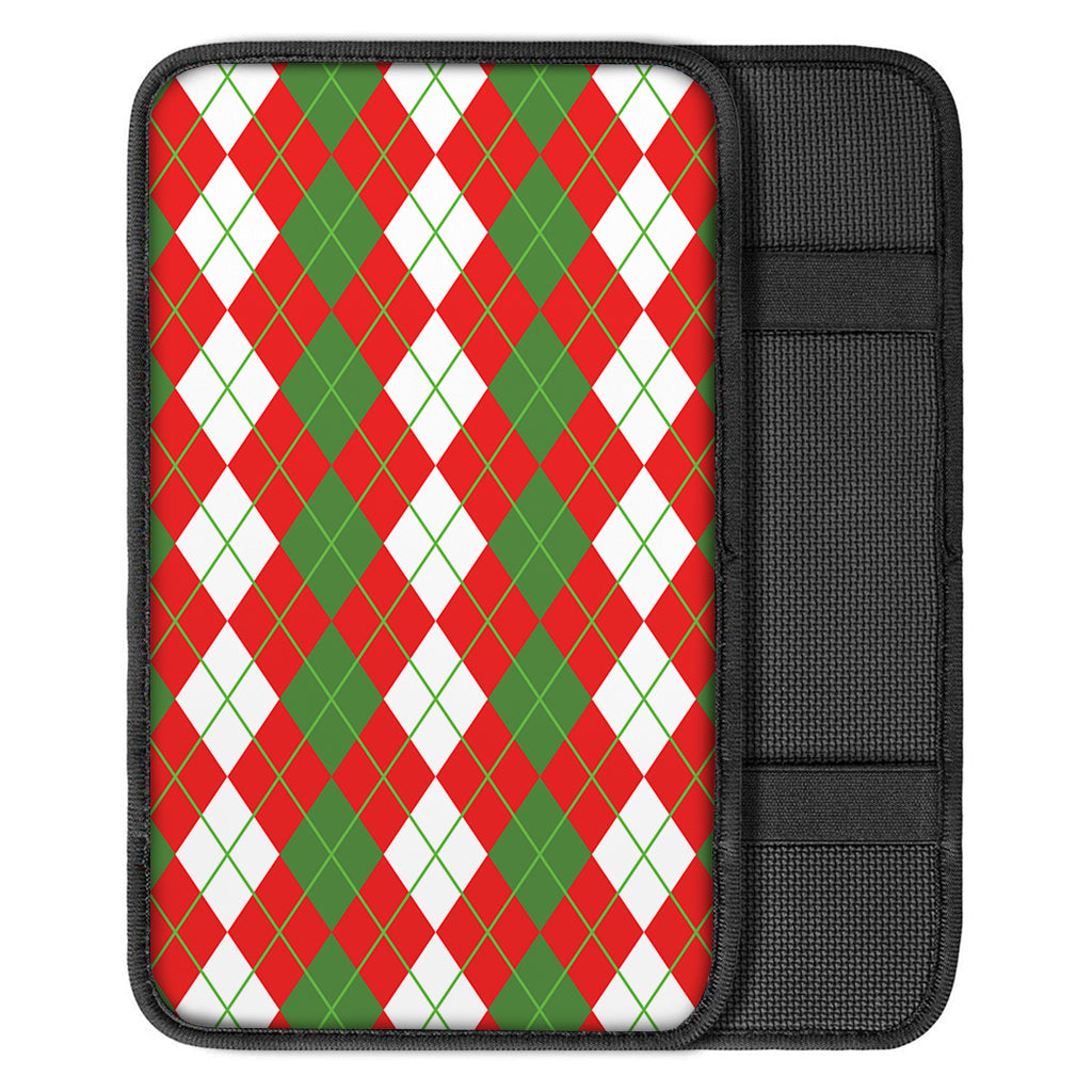 White Green And Red Argyle Pattern Print Car Center Console Cover
