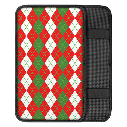 White Green And Red Argyle Pattern Print Car Center Console Cover