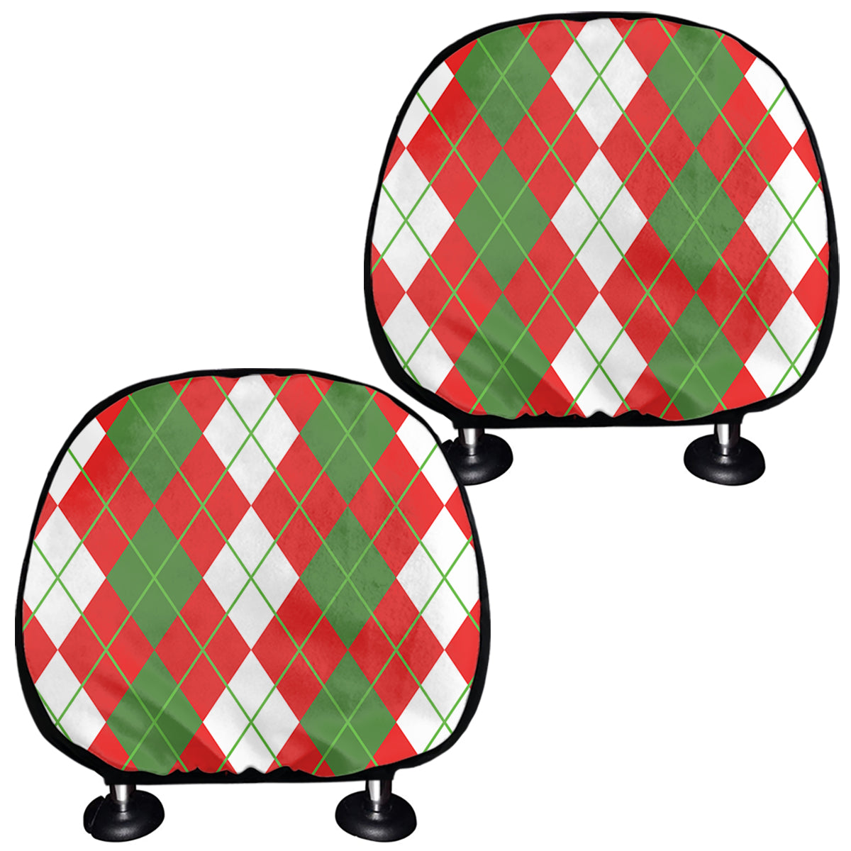 White Green And Red Argyle Pattern Print Car Headrest Covers